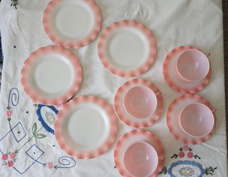 Hazel Atlas Pink Ripple Dinner Ware
